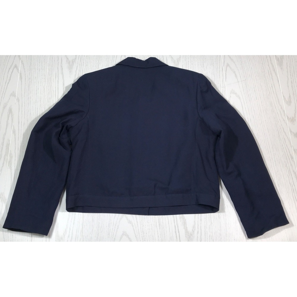 Vintage Herman Geist Blazer Women 12 Blue Linen Blend Button Up Designer Jacket